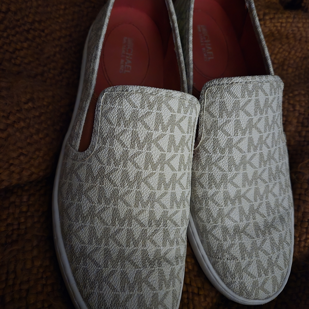 Michael‎ Kors Monogram Slip-On Sneakers | Coral Accent | Logo Detail